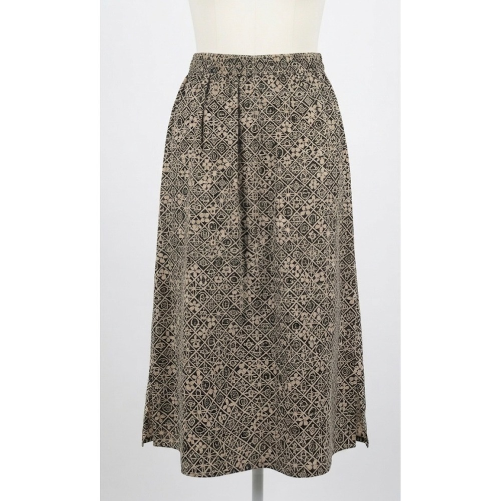 Preston & York Geometric Print Maxi Skirt Sz 16 Elastic Waist Slits Black Cream